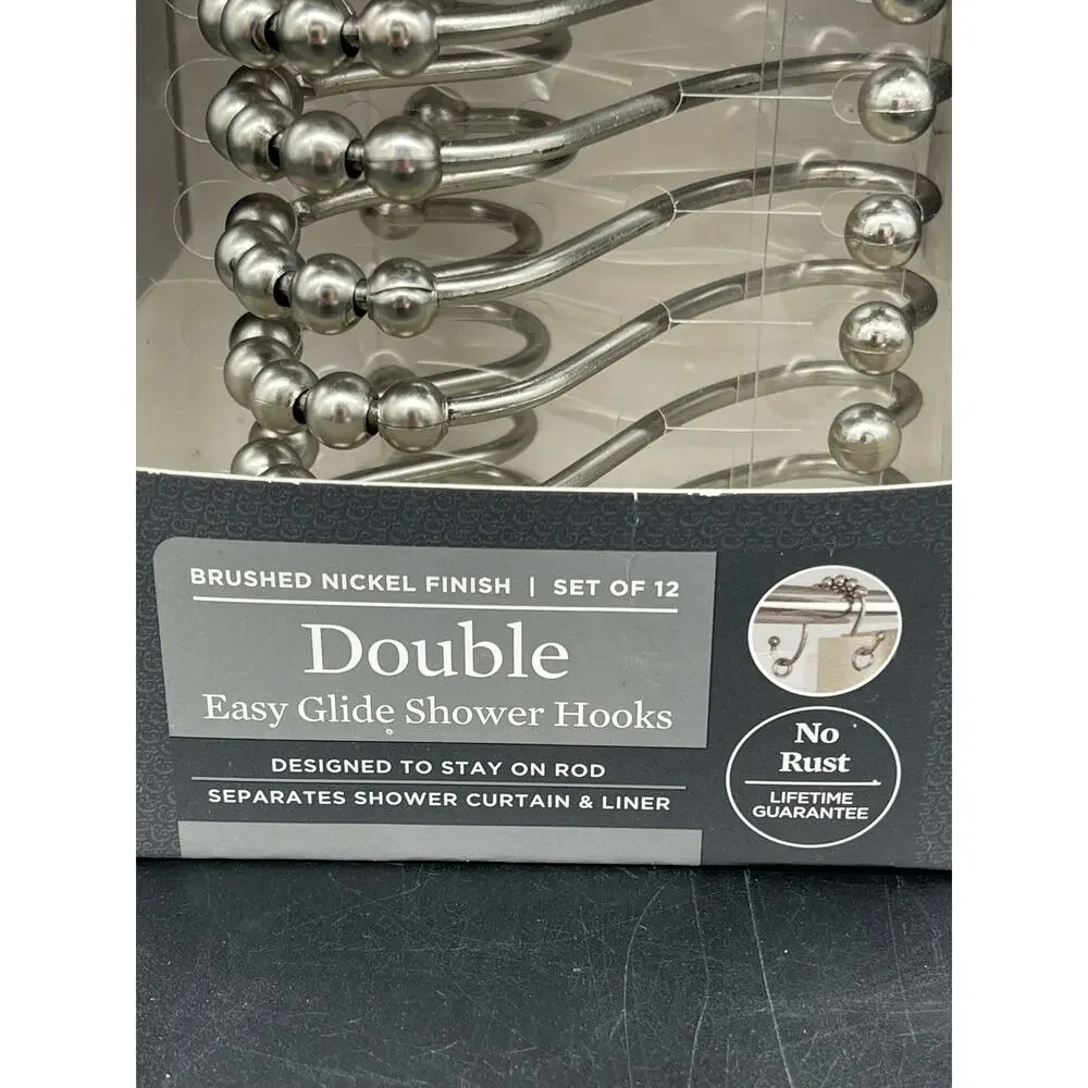 Better Homes Brushed Nichol Set of 12 Double Shower Hooks NIB